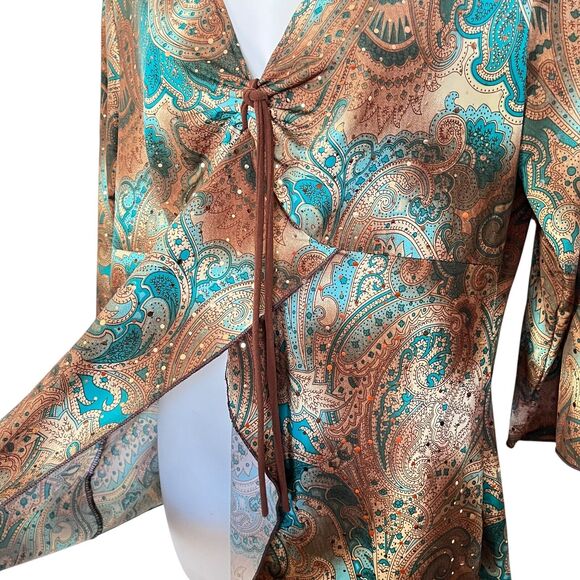 Obe Vintage Y2K Paisley Babydoll V-Neck Whimsigoth Sequins Knit Top Fairy sz 1X - Picture 8 of 16